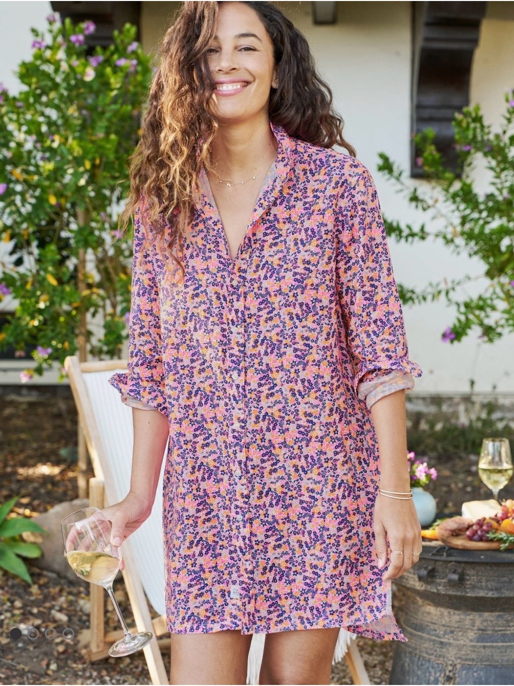 Frank & Eileen Pink Floral Button-Front Swim Cover-Up